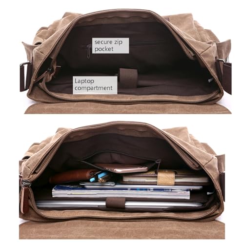 Vintage Canvas Messenger Bag, 15.6 Inch Laptop Crossbody Satchel with Multi-Pocket and Adjustable Shoulder Strap3