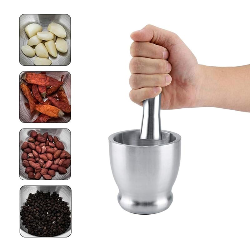 Mortaio Con Pestello Set di mortaio e pestello for spezie pillole con coperchio protettivo for cucina o macinazione erbe aromatiche