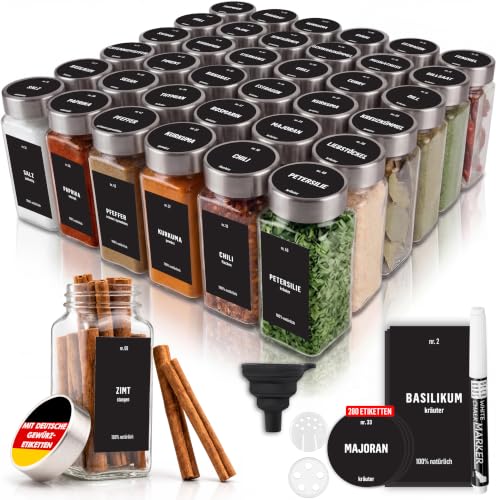 Deco haus® Gewürzgläser Eckig mit Gewürzetiketten Gewürzgläser mit Streueinsatz 36er Set...