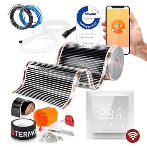 Termofol Calefacción eléctrica por suelo radiante 230 V – con termostato H6 WIFI – Potencia 220 W/m2 – Superficie 1 m² – Calefacción por suelo radiante eléctrico – Juego completo para suelo radiante,