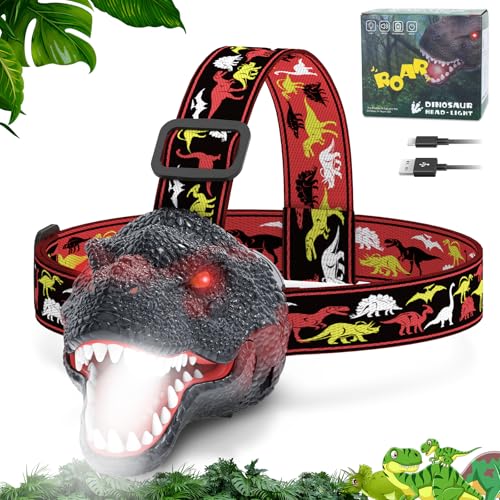 Nitigo Dinosaur Headlamp for Kids Flashlight Rechargeable Led Headlights Roar & Silent Mode T-Rex Dinosaur Toys for Kids 3-5 4-6 5-7 6-8 Camping Gear Easter Gifts for Boys Girls Adults