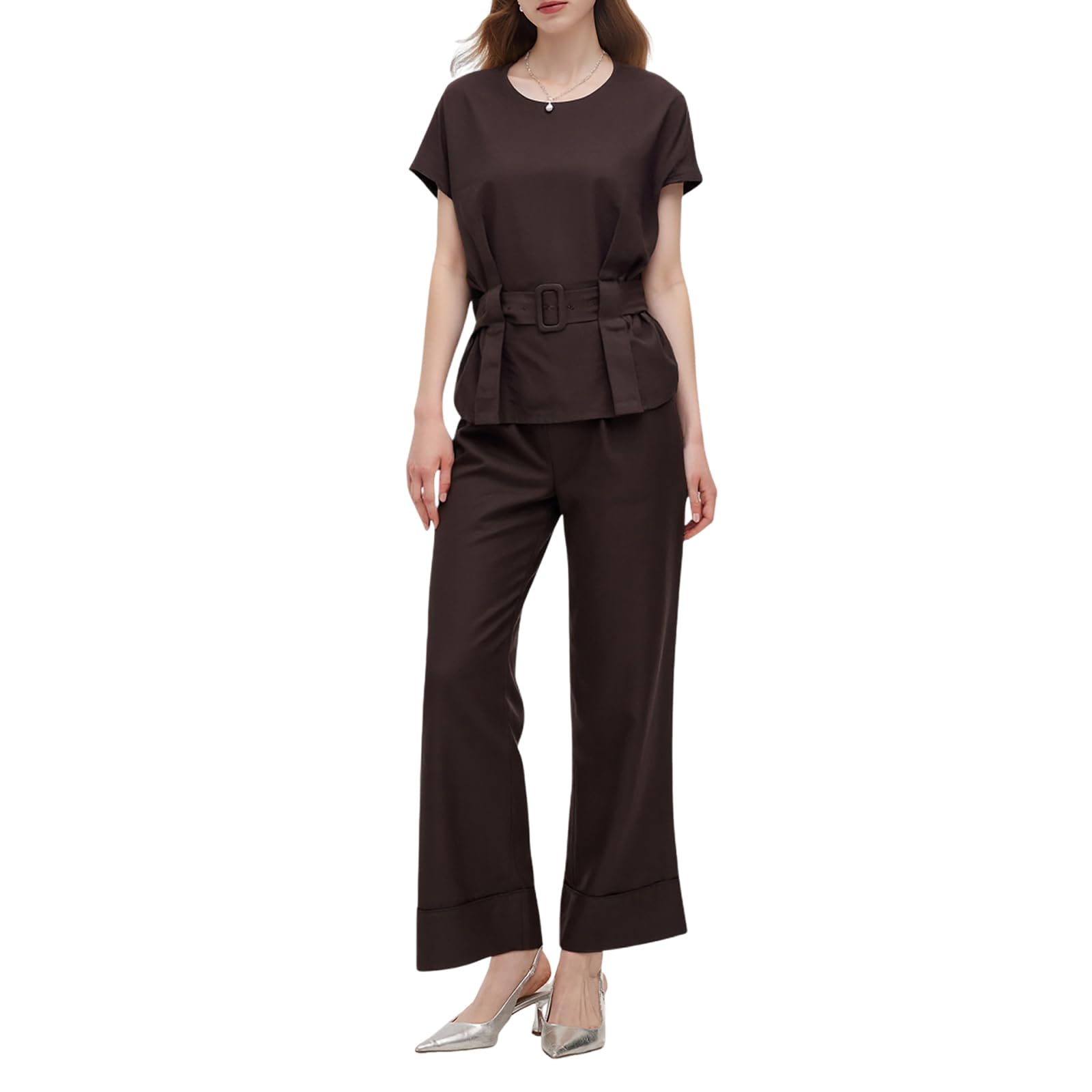 GOELIA Two Piece Sets for Women Summer Beach Vacation Dressy Vest Tops and Pants Matching Set Linen Sets