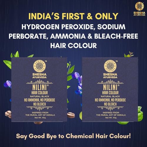 Image of SHESHA AYURVEDA Combo Of Ayurveda Nilini Hair Colour - 100% Ayurvedic, No Ammonia, No Bleach,No Peroxides, Natural Black Colour - 40G Pack Of 2 (Black)