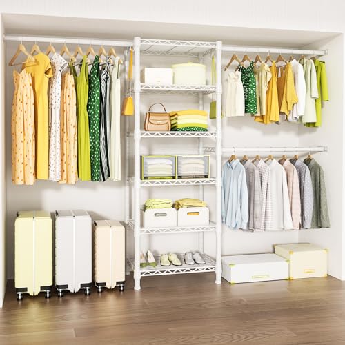 Ulif M5 Wall Mounted Clothes Garment Rack, Heavy Duty Closet Storage and Organizer with 6 Shelves...