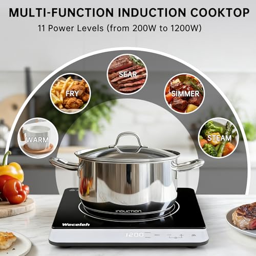Image of Portable Induction Cooktop, 1200W Slim Burner with 11 Power Levels, 3H Timer, Touch Control, Child Lock for RV, Dorm, Apartment, Small Kitchen, 0.94 Inch