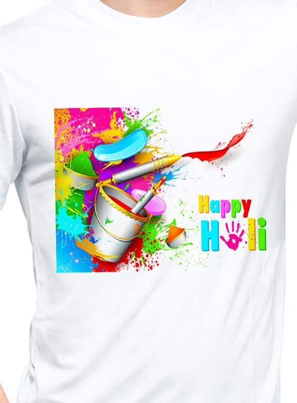 Image of Knitted Polycotton Fabric Regular Fit Girl Women Half Sleeve T-Shirt for Festival of Holi Style 17 White Size : Free