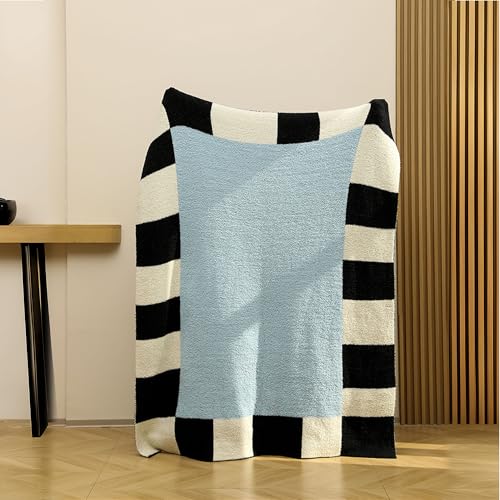 Blaue Fleece-Überwurfdecke, modern, kariert, gemütlich und weich, 127 x – Ansicht 2