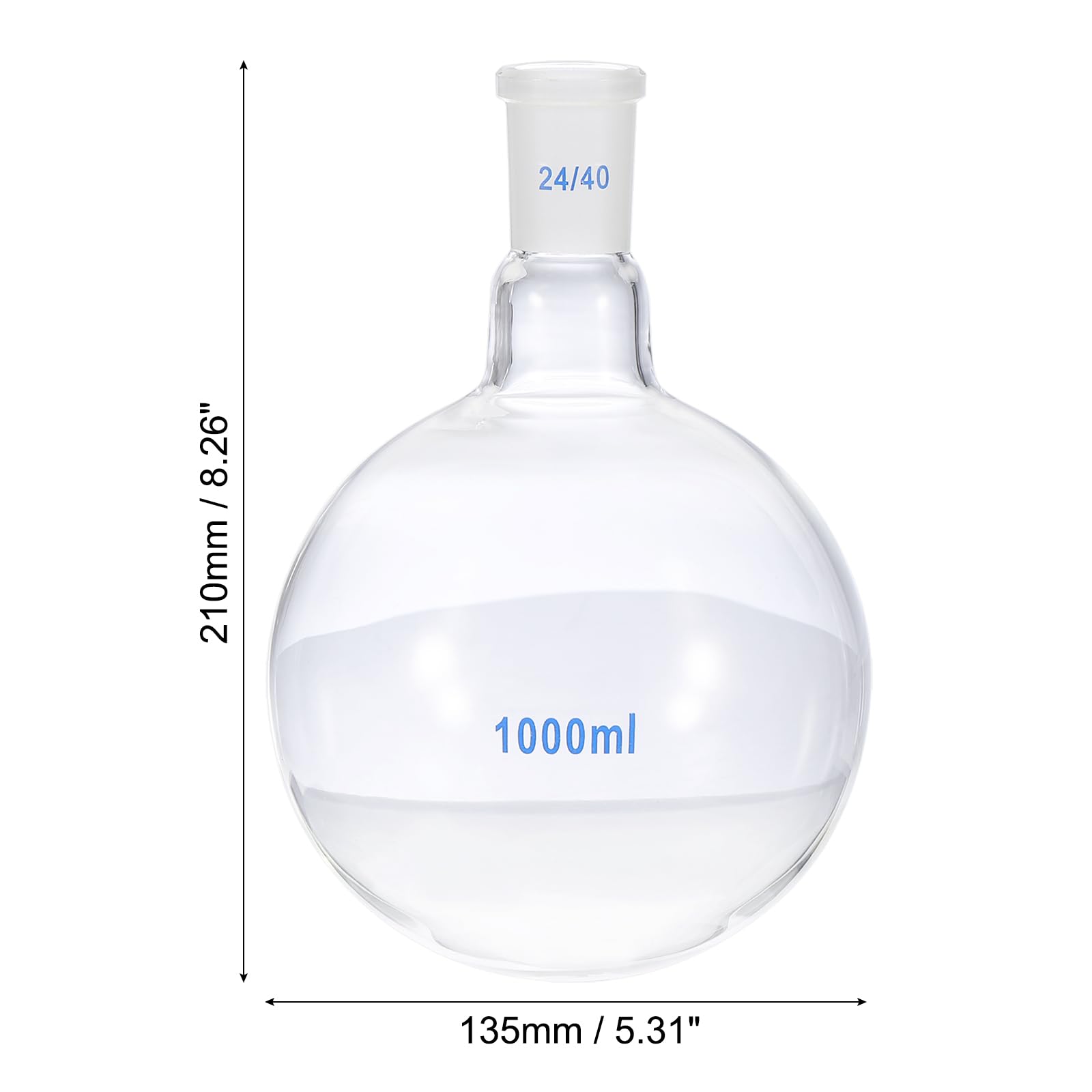 PATIKIL Pallone Da Laboratorio 1000ml In Vetro Borosilicato 3.3 A Collo Singolo A Fondo Tondo Con Giunto Standard Smerigliato 24/40 Per Laboratorio, Trasparente