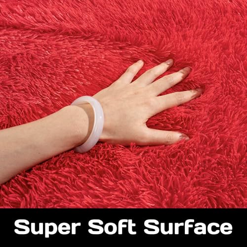 Round Fluffy Carpet 4FT Red - Super Soft Circle Rug for Kids & Nursery - Shaggy Fuzzy Plush Rug for Teens