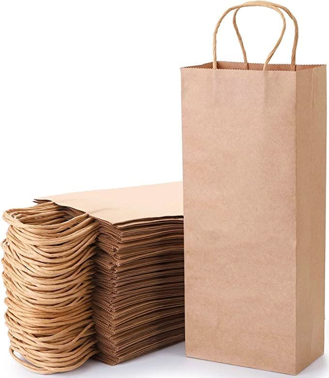 RanGit Bhumi Kraft Paper Bags 5"x3.5"x14" (Brown) for Wine Bottles Liquor Bottle Bag, Shopping Gift Craft Paper Carry Bag, Recyclable, Eco Friendly, Disposable Paper Bag (Brown, Pack of 10)-picture-10
