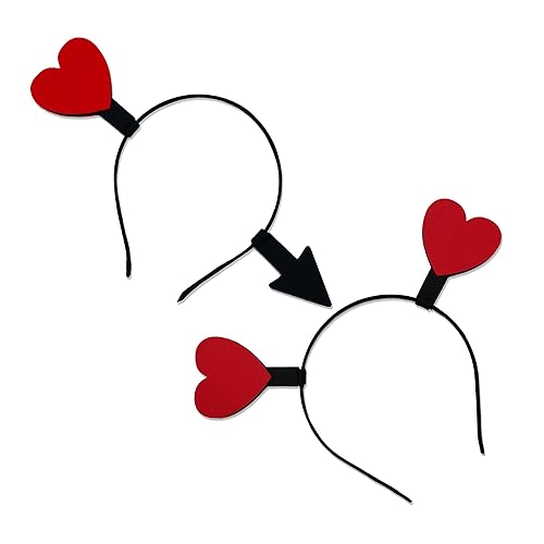 Celebratopia 2 diademas de corazón para el día de San Valentín para mujer, diadema de corazón de flecha de Cupido, diadema de corazón rojo con