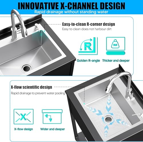 Image of Stainless Steel Utility Sink, 25.7 inch x 20.7 inch x 39.5 inchFreestanding Sink with Cold and Hot Water Faucet,Hoses and Drain Kit for Kitchens, Bathrooms, Garage, Laundry Room