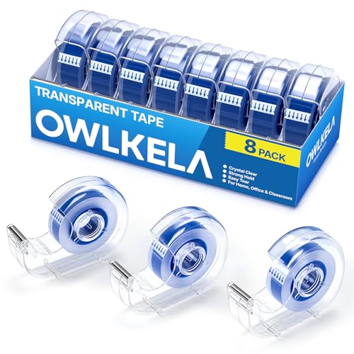 Image of OWLKELA 8 Pcs Clear Tapes, 0.7 inch x 28 yds per roll | Refillable Dispensers,Transparent Tape Refills, 1 inch Blue Core, Ideal for Home, School & Office