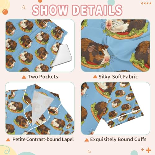 senya Guinea Pig Brown Satin Summer Pajama Sets Silk Short Sleeve Button Down Sleepwear3