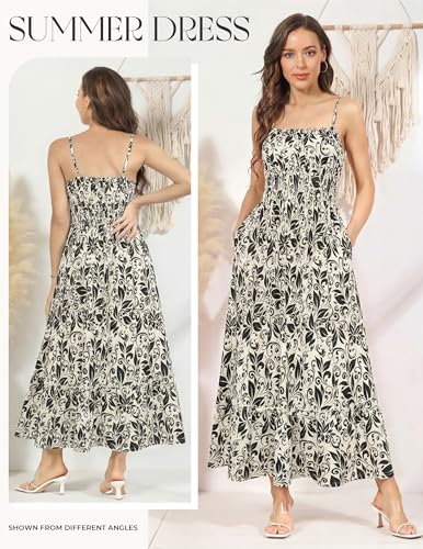 Image of GRACE KARIN Summer Dresses for Women 2026 Vacation,Smocked Floral Maxi Dress,Boho Beach Sundress with Pocket Fashion Clothing