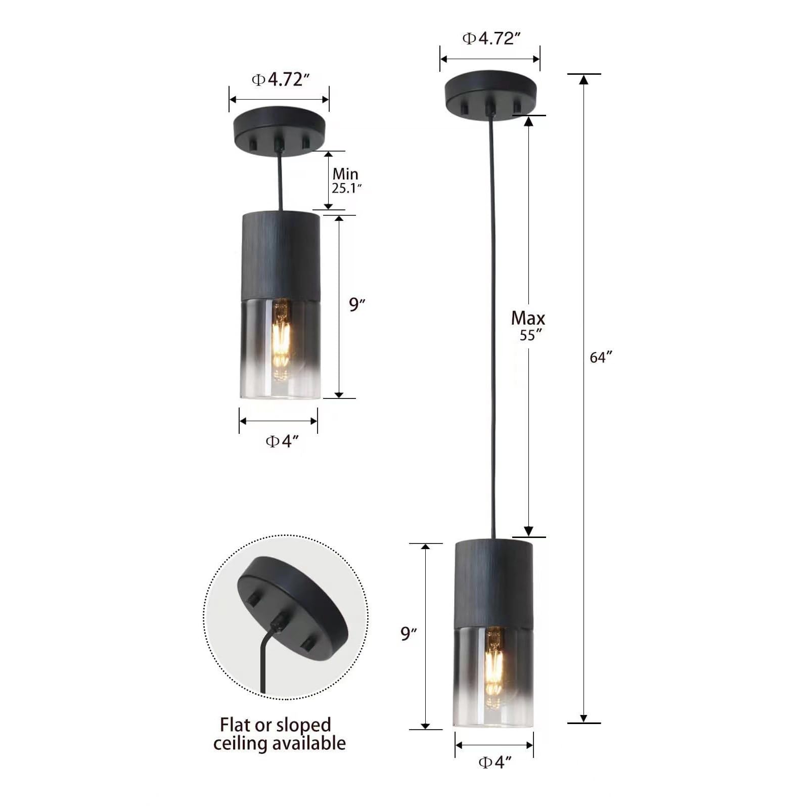 2x Industrie Glas Hängelampe mit Batterie,Ohne Stromanschluss Hängelampen mit batteriebetrieben,Fernbedienung Pendelleuchte für Kücheninsel,Wiederaufladbar Pendellampe