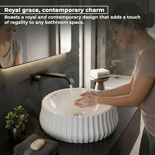Image of Plantex Ceramic Basin /Countertop Vessel Sink /Tabletop Wash Basin /Washbasin for Bathroom with 10 Years Glaze Warranty by Plantex (White Glossy - 14 x 14 x 5 Inch)