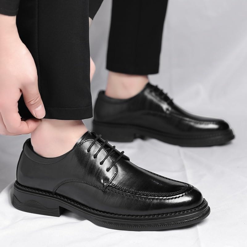 Men's Fashion Non Slip Mid Chunky Heels Formal Dress Oxfords Modern Leather Pointed Toe Low Top Work Dress Shoes for Men4