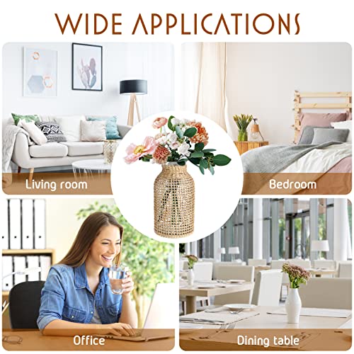 Doitool Boho Glass Flower Vase With Rattan Cover, Farmhouse Flower Bud Vase, Round Decorative Flower Vase Floral Container Flower Bottle For Floral Arrangements Housewarming Party Home Decor ( L ) #TOP5