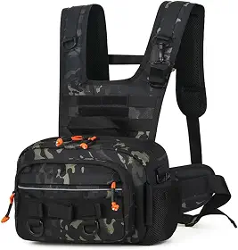 Mochila de pesca multifuncional com suportes de vara, bolsa de armazenamento de iscas, bolsa de equipamentos Molle para uso ao ar livre, bolsa de equipamento