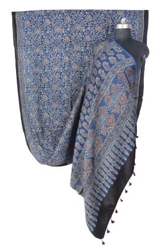 Image of Ethnics of Kutch Womenss Ajrakh Modal Silk Natural Dye Hand Block Print Saree with Blouse Piece - 5.5 Mtr Length