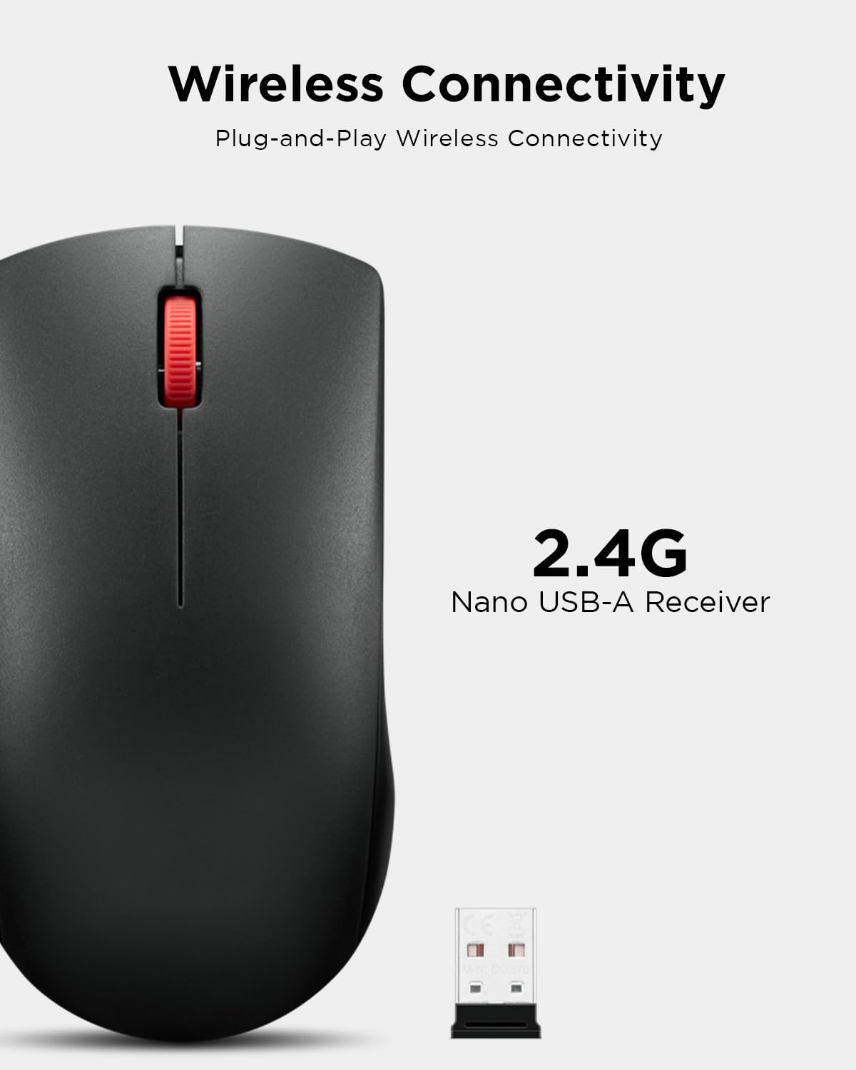 Lenovo Kabellose Maus (WL150) – 2,4 G Nano USB-A beidhändig bedienbare, ergonomische Maus – 3 Millionen Klicks, 1.000 DPI – tragbares, kompaktes kabelloses Design – Computer- und Laptop-Zubehör