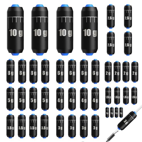 44 Pièces Set de Poids de Pêche, 11 Tailles (1g à 10g), Plombs de Pêche Amovibles, Idéal comme Plomb Coulissant et Plomb de Fond pour la Pêche en Mer, en Eaux Profondes et en Eau Douce, avec Boîte