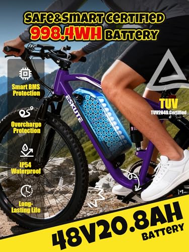 Image of ESKUTE M200F Electric Bike for Adults - 27.5 inch Tire Mountain E-Bike, 1500W Peak Brushless Motor 31+MPH, 48V 20.8Ah Removable Battery, Up to 80 Miles, Step Over Commuter E-MTB, Full Suspensions