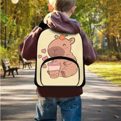 Tuoxiukan Capybara Boys Backpack With Lunch Box and Pencil Case 3 Piece Kids School Backpack Set for Elementary School Girls 12 Inch Schoolbag with Front Compartment Zip Around2