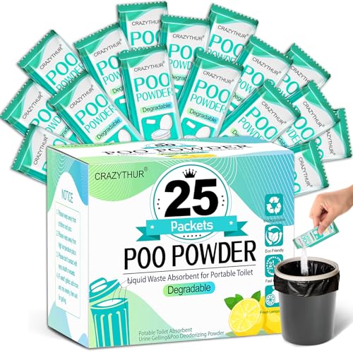 CRAZYTHUR Poo Absorbent Gel Powder, 25PCS Portable Toilet Gel, Camping Toilet Gels, Porta Potty Chemicals,Portable Toilets Powder for Outdoor Camping and Hiking Toilets Gels Powder