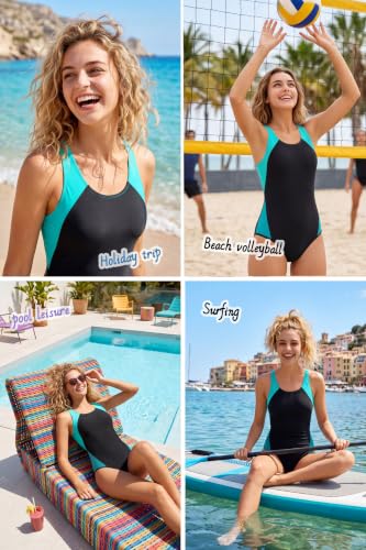 Image of Beautikini Period Swimwear One Piece Sporty Racerback Color Block Swimsuit