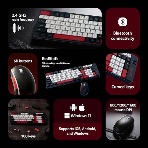 Image of Acer RedShift Wireless Keyboard & Mouse Combo | Bluetooth + 2.4GHz Dual Mode | Multi-Device | 100-Key Slim Quiet Keyboard | 6-Button Mouse with 1600 DPI | Windows, Android, iOS | Black & Red