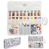 MYBAGZING Knitting Needle Organizer Case Up to 14”, Rolling Storage for Straight & Circular Knitting Needles, Crochet Hook Organizer Bag, Knitting Notions Case, Foldable Travel Needle Holder(BAG ONLY)