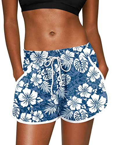 Image of For G and PL Women Summer Floral Beach Boardshorts with Pockets Swim Trunks