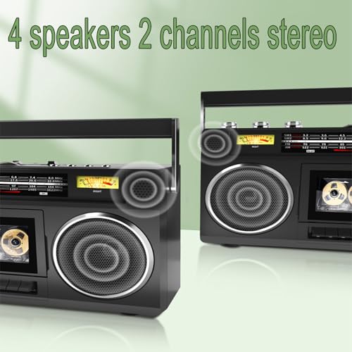 Reproductor de casetes Bluetooth, CD, radiocasete portátil, grabadora y reproductor de cintas, compatible con entrada SD/USB/TF, con conector para auriculares, alimentación por red eléctrica o pi