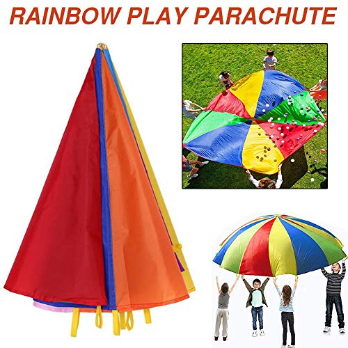 Rainbow Parachute, Play Parachute with Handles, Entrenamiento de Desarrollo de Juegos de Equipo al Aire Libre para niños