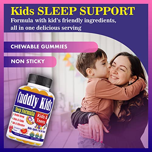 Cuddlykids Kids Sleep Gummies Supplement With Natural Sugar, Fruity Flavored Naturally Sourced Ingredients | Better & More Restful Sleep | Non Habit Forming Kids Melatonin Gummy | Vegan 60 Count #TOP5