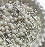 White Silver dragees sprinkles Gold Sprinkles for Cake Decorating, Pearl Sugar Cupcake, Cookies, Ice Cream Toppings, 120g/ 4.2 Ounces Cake Decorationss Baking, Perfect for Christmas Wedding Shower, New Year’S Eve