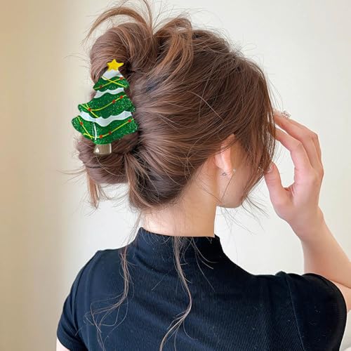 Pinza para cabello navideña diseño árbol verde miniatura 6