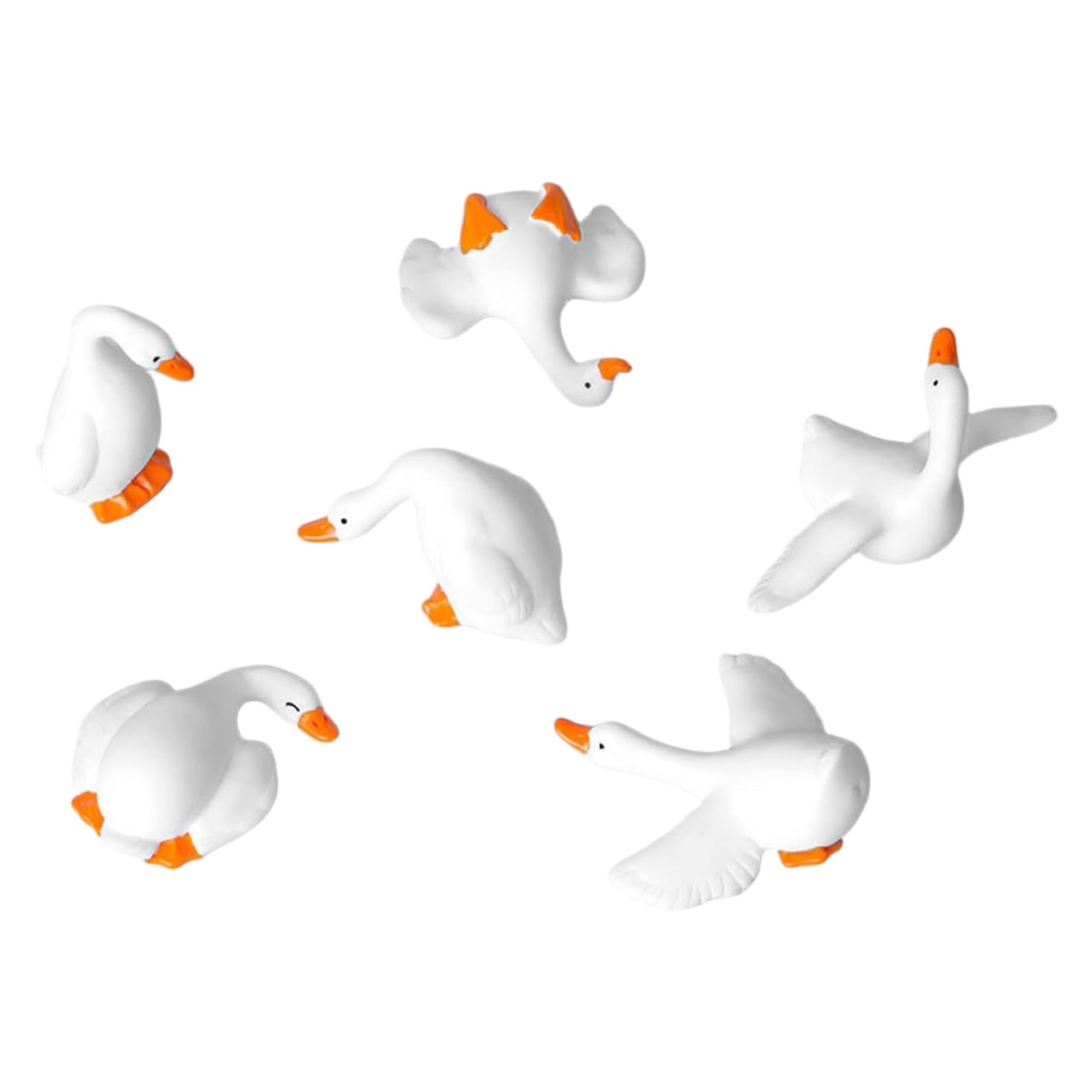 Porgeel White Mini Gooses Figurines Monitor Decor 6Pcs Cute Mini Resin Gooses Desk Figurines Computer Decor 3D Craft Sculpture Statues For Office Desk, Car Dashboard