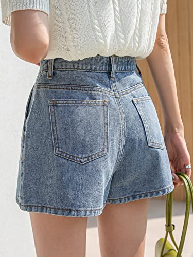 SHENHE Women's High Waisted Denim Skort Wrap Hem Asymmetrical Jean Mini Skirt Shorts2