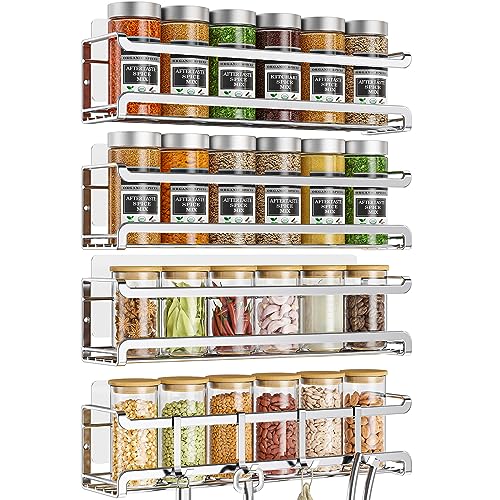 Bunoxea Spice Rack wall mounted 4 Pack, Space-Saving Spice Organizer