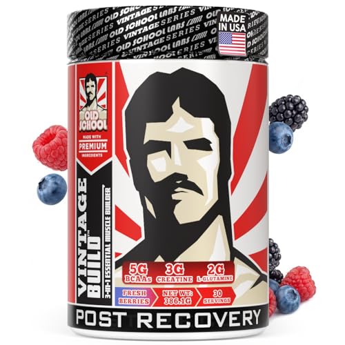 Old School Labs Vintage Build Post-Workout Recovery Powder Drink with BCAAs, Creatine & L-Glutamine to Support Muscle Recovery & Strength for Men & Women – Fresh Berries, 30 Servings