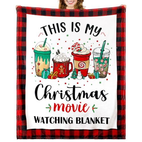Buryeah 50 x 60 Christmas Throw Blanket This is My Christmas Movie Watching Blanket Plush Warm Black Red Plaid Movie Lover Gifts Home Decor for Sofa Couch Bed