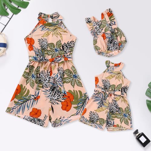 Mommy and Me Floral Leaf Family Matching Summer Beach Hawaiian Vacation Jumpsuit Romper Summer Casual Clothes2
