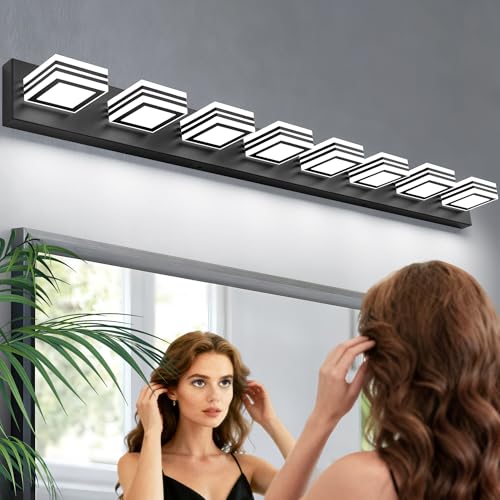Image of SOLFART 52inch Black Vanity Lights Fixtures - 8 Lights LED Modern Acrylic Matte Black Vanity Lights Bathroom Wall Lighting Over Mirror