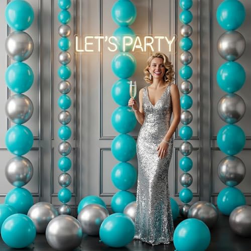 Image of Teal Blue Linking Balloons, 60PCS 10 Inch Turquoise Quick Link Balloons for Making Balloon Wall Heart Arch, Tails Balloon for Wedding Birthday Bridal Baby Shower Mermaid Pool Octopus Party Decorations