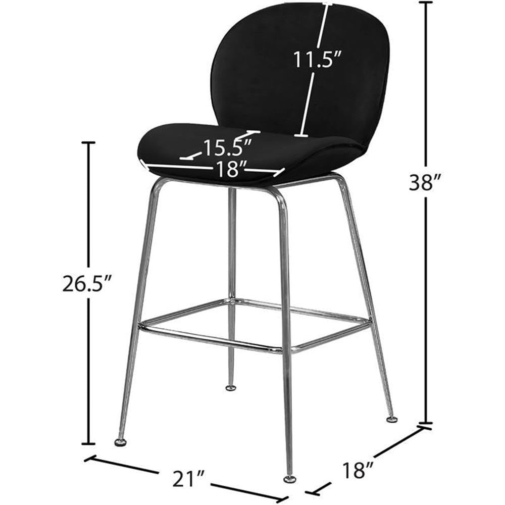 Meridian Furniture Paris Collection Counter Stool - Black Velvet Upholstered Stool With Chrome Metal Frame, 38" Height