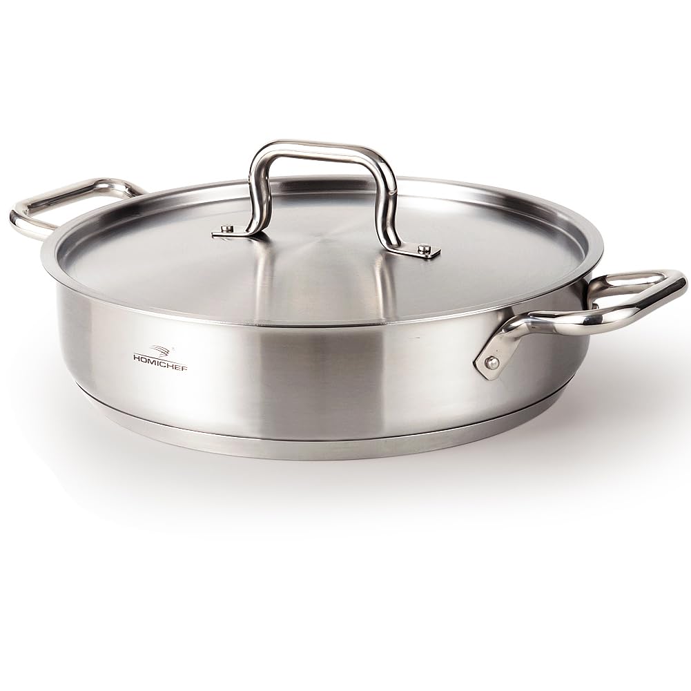 HOMICHEF Braiser Pan 5 Quart with Lid Nickel Free Stainless Steel