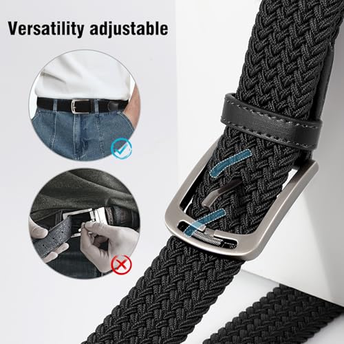 Image of JASGOOD Men Elastic Braided Woven Belt Casual Canvas Woven Stretch Golf Belt for Men Women Jeans Suits Pants